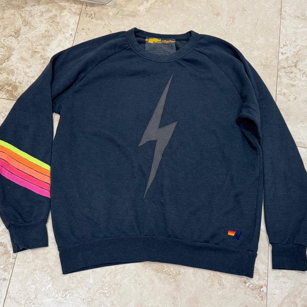 Aviator Nation BOLT CREW SWEATSHIRT - CHARCOAL Black Unisex XLarge